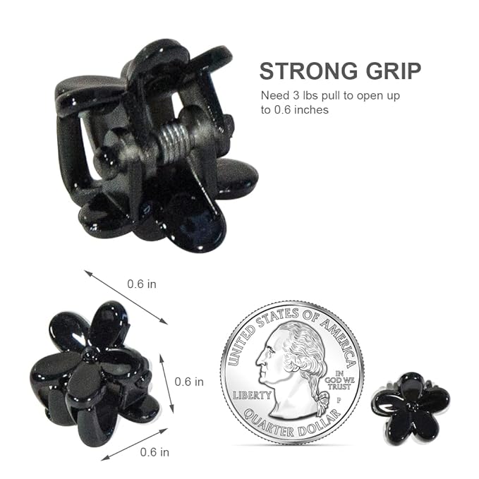 Mini Flower Hair Clip Flower Clips,Colorful Mini Hair Claw,for Women, Girls,Baby, Toddler Bangs Strong Grip Small Tiny Rainbow Hair Clips (50, Black)