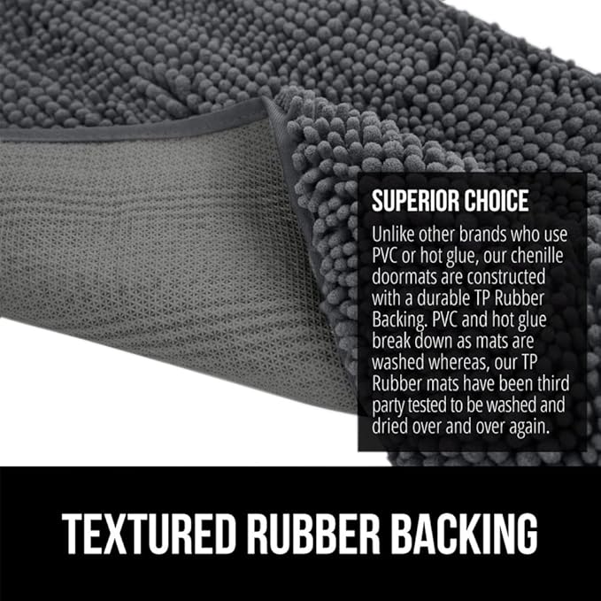 GORILLA GRIP SoakSTOPPER Dog Door Mat, 36x24 Machine Washable Rug Absorbent Doormat Captures Moisture Mud Dirt, Quick Dry Soft Chenille Entryway Rugs Indoor Entrance Mats for Dog Paws, Charcoal