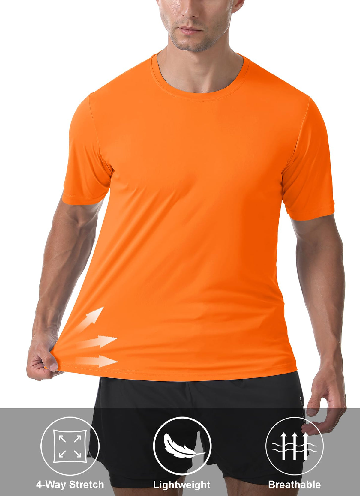 PLUMZJOY Mens Short Sleeve T-Shirts UPF 50+ Shirts Sun Protection T Shirt Rash Guard Shirts Quick Dry Running Gym Workout Shirt Orange XL