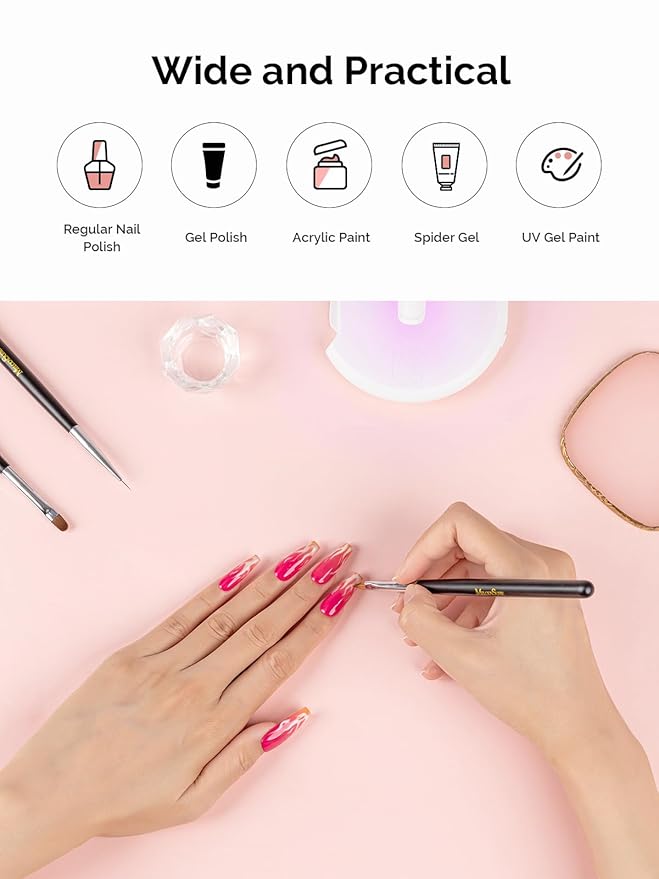 MelodySusie Nail Art Brushes Set,6pcs Professional Pen,Nail Art Tools Kit with Painting Dotting Line Pen for Gel Polish Nail Design Nail Carving French Nails for Home DIY Salon Use