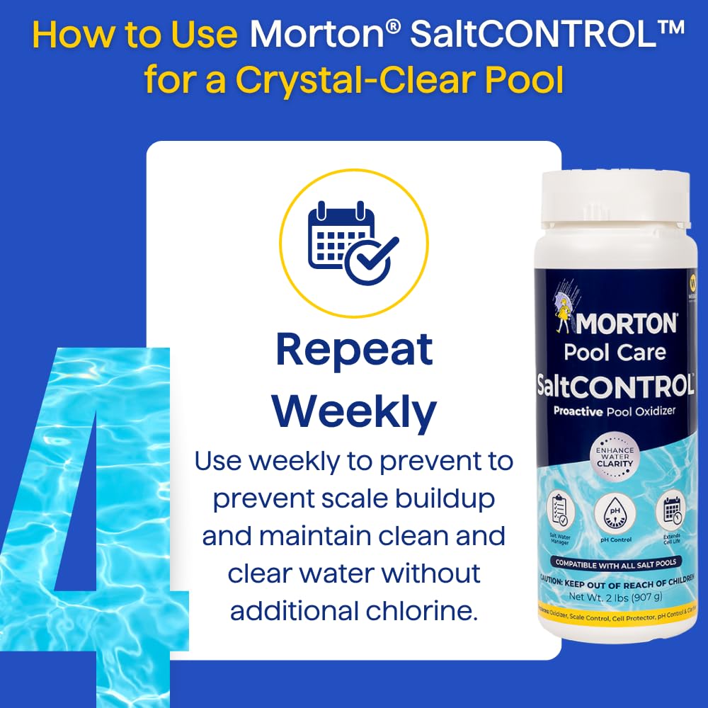 Morton SaltCONTROL | 5-in-1 Pool Enhancer for pH Balance, Scale Prevention & Water Clarity | Compatible with All Pool Types | Weekly Use | 32oz