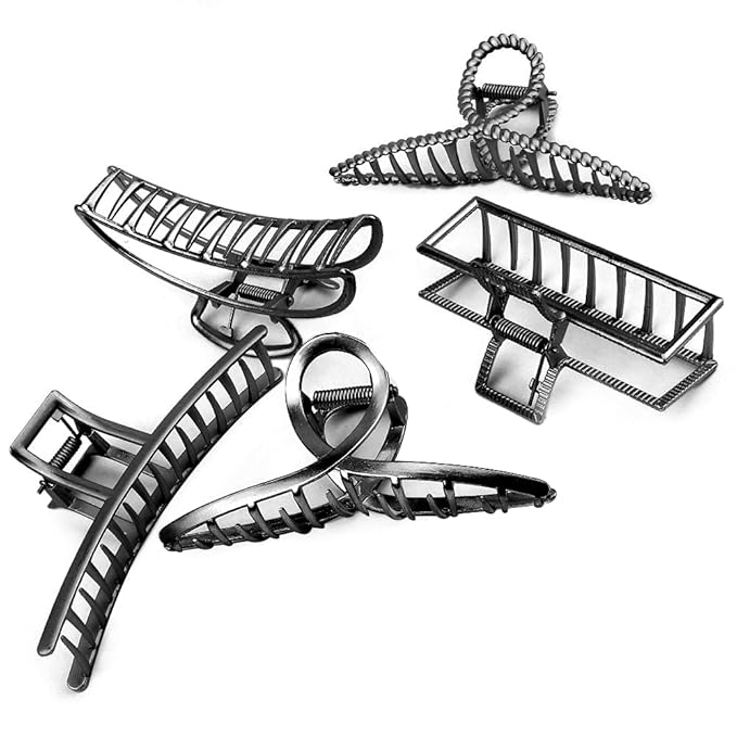 Large Metal Hair Claws for Thick Long Hair - Butterfly Clips with Grip Teeth, Non-Slip Big Jaw Clamps for Women (Black)