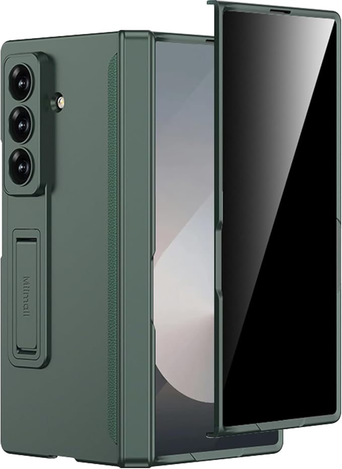 Miimall for Z Fold 7 Case with Privacy Screen Protector, [Military Grade Drop Protection] Built-in Adjustable Kickstand & Magnetic Hinge Protection Shockproof Phone Case for Galaxy Z Fold 7 5G Green