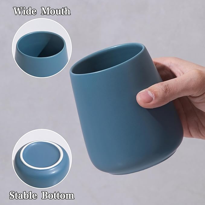 Blue Toothbrush Holder for Bathroom - Ceramic Tooth Brushing Holders, Toothbrush Cup, Toothpaste Organizer for Bathroom Countertop, Makeup Brush Holder, Pen Holder for Home Desktop Storage