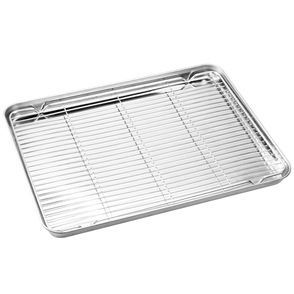 Wildone Baking Sheet & Rack Set [2 Sheets + 2 Racks], Stainless Steel Cookie Pan with Cooling Rack, Size 17.3 x 12.2 x 1 Inch, Non Toxic & Heavy Duty & Easy Clean