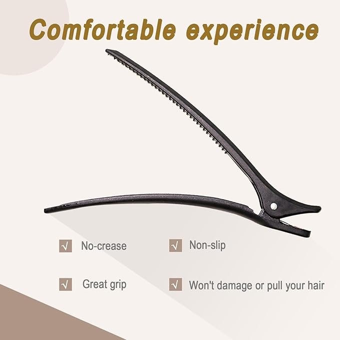 6PCS Professional Duckbill Hair Clips, 4.7 Inch Anti-Slip Sectioning Clips, Strong Hold Non-Deformable Styling Clips for Salon Long Thick Hair, Black