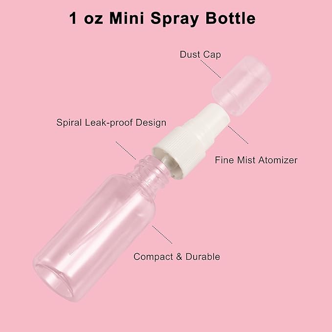 Real Perfection Spa Headband for Washing Face, Skincare Headband Wristband Set for Women, Reusable Machine-Washable Makeup Remover Towel Cloth, 1oz Small Spray Bottle with Travel Makeup Bag - Pink