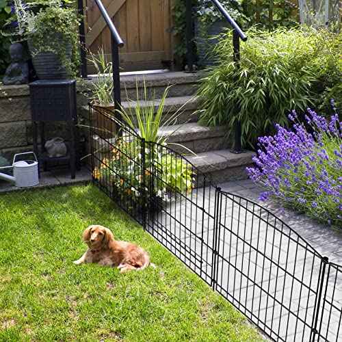 INJOPEXI Decorative Garden Fence 6 Panels 11.8ft (L)¡¿24in (H) with 5 Panels 1 Gate Rustproof Wire No Dig Animal Barrier Fencing for Outdoor Backyard Black