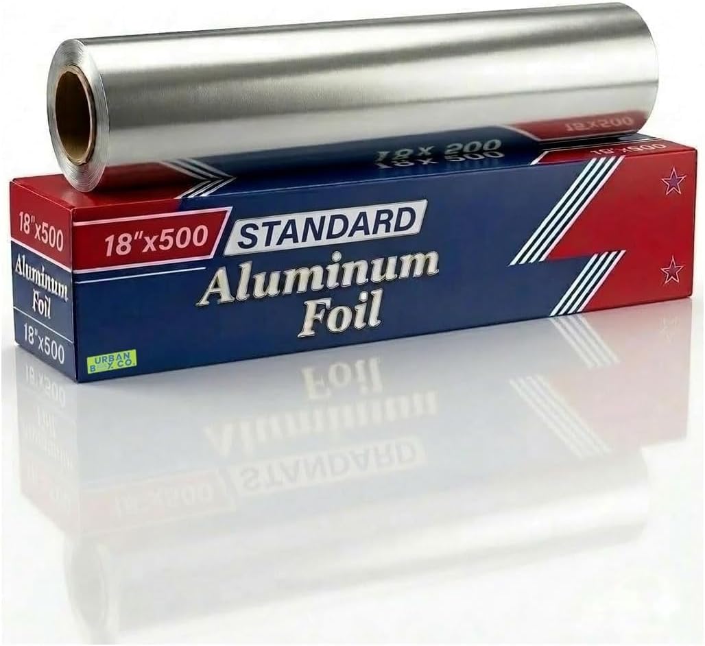 Urban Box Co.Standard Aluminum Foil Roll 18"x500' (1 Pack), Commercial Grade Silver Foil Wrap, Heat Resistant,Tear -Resistant, Extra Strong for Catering, Baking, Cooking & Food Service Use