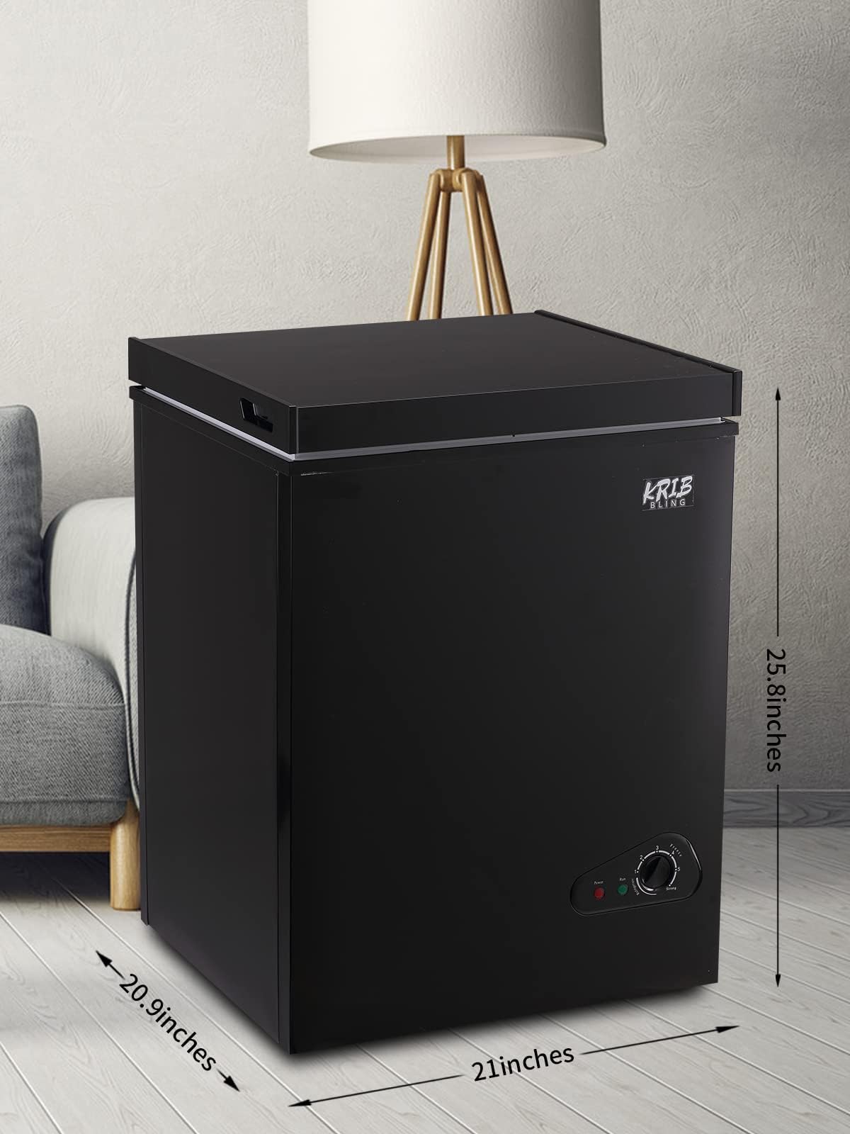 KRIB BLING Chest Freezer Adjustable Thermostat with Removable Storage Basket for Kitchen Garage Basement (3.5 cu.ft Black)