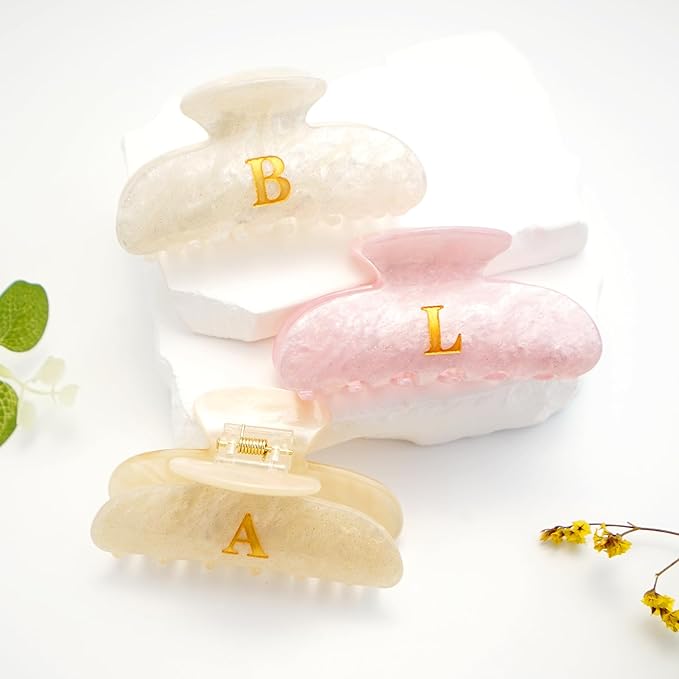 Acrylic Letter Hair Clips for Women - Pink Monogram Hair Claw Alphabet Large Hair Clip, Fashion Glitter Claw Clips Elegant And Durable Hair Accessory, Letter L