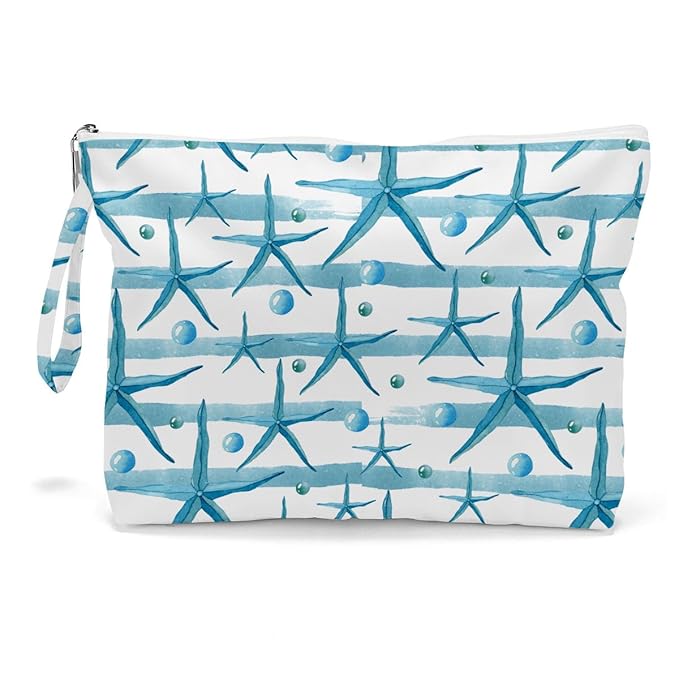 Fokongna Wet Bag Travel Wet Dry Bag for Swimsuit Beach Pool Diapers Dirty Yoga Gym Clothes Zipper Pouch for Women Sister Friends Ocean Sea Shells Beach Starfish Gifts