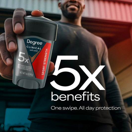Degree Men Clinical Strength Antiperspirant Deodorant 2 Pack Sport Strength Soft Solid 96-Hour Sweat and Odor Protection 5x Types of Sweat 1.6 oz