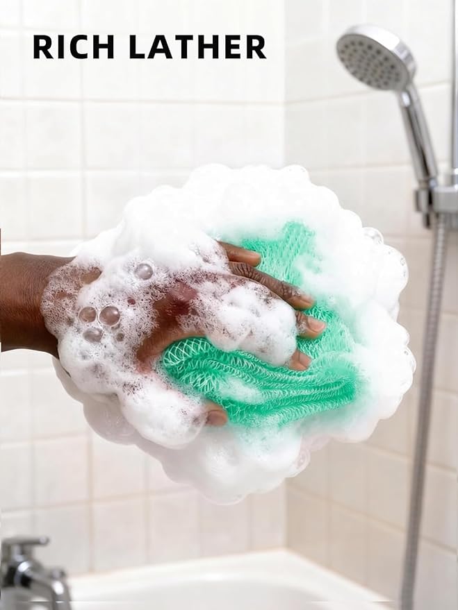 Cleangor 2Pcs African Net Sponge Authentic with Knots - Exfoliating Body Scrubber for All Skin Types, African Bath Sponge, Wash Cloth, Gentle Exfoliation Shower Rag for Women Daily Use