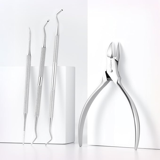 FAMILIFE Stainless Steel Pedicure Kit with Ingrown Nail Lifters, Precision File & Clipper, Multi-Use Cuticle Nippers and Trimmer for Home Foot Grooming and Correction