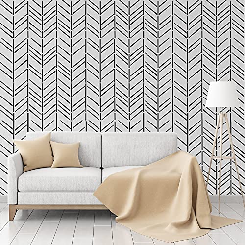 8 Pieces 12 x 12 Inch Herringbone Geometric Wall Modern Stencils Decor Reusable Film Decorative for Painting, Walls, Pattern (Simple Style)