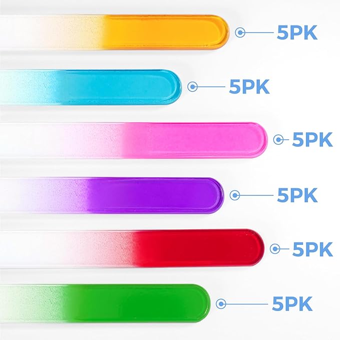 SIUSIO 30 Pack Professional Czech Crystal Glass Nail Files Buffer Manicure Tools Kit Set Gradient Rainbow Color for Nail polishing - The Best Emory Boards for Fingernail & Toenail Care (SIX Color)