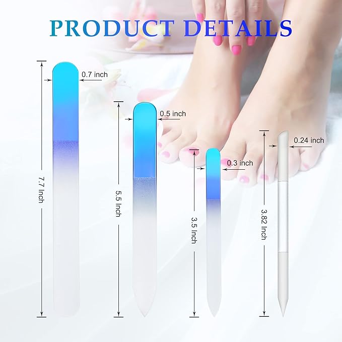 4 Pcs Glass Nail File Set Nail Files and Cuticle Pusher Double Sided Crystal Fingernail Buffers for Women Natural Fingernail Manicure Pedicure Toenail Buffer Cuticle Trimmer