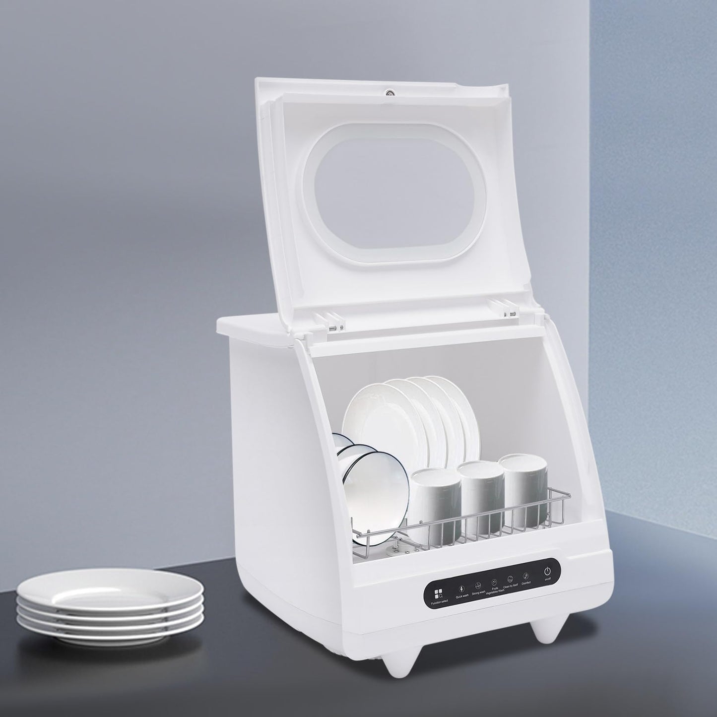 Countertop Dishwasher 1200W Portable Dishwashers 5 Washing Programs Mini Dishwasher for Small Apartments, White