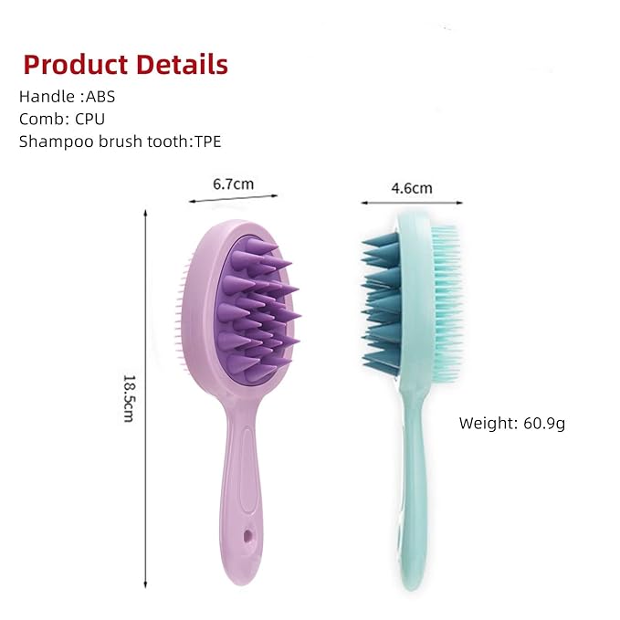 Hair Brush,Double-sided Silicone Comb Brush for Wet & Dry hair, Eliminates Knots & Reduces Breakage for All Hair Types, Large Combs for Head Massage and Relaxation,Purple