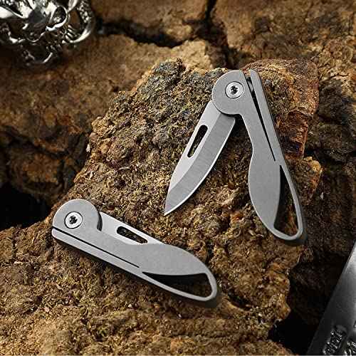 Titanium Alloy Small Keychain Knife, Mini Folding Pocket Knife, EDC Box Cutter, Small Gift for Women Men (Titanium Alloy Handle/440C Steel Blade)