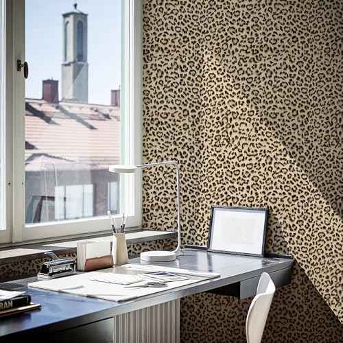 Simon&Siff Leopard Peel and Stick Wallpaper 17.3"x60" Black/Brown Vintage Animal Removable Wallpaper Renter Friendly Waterproof Modern Contact Paper for Bedroom Bathroom Cabinet