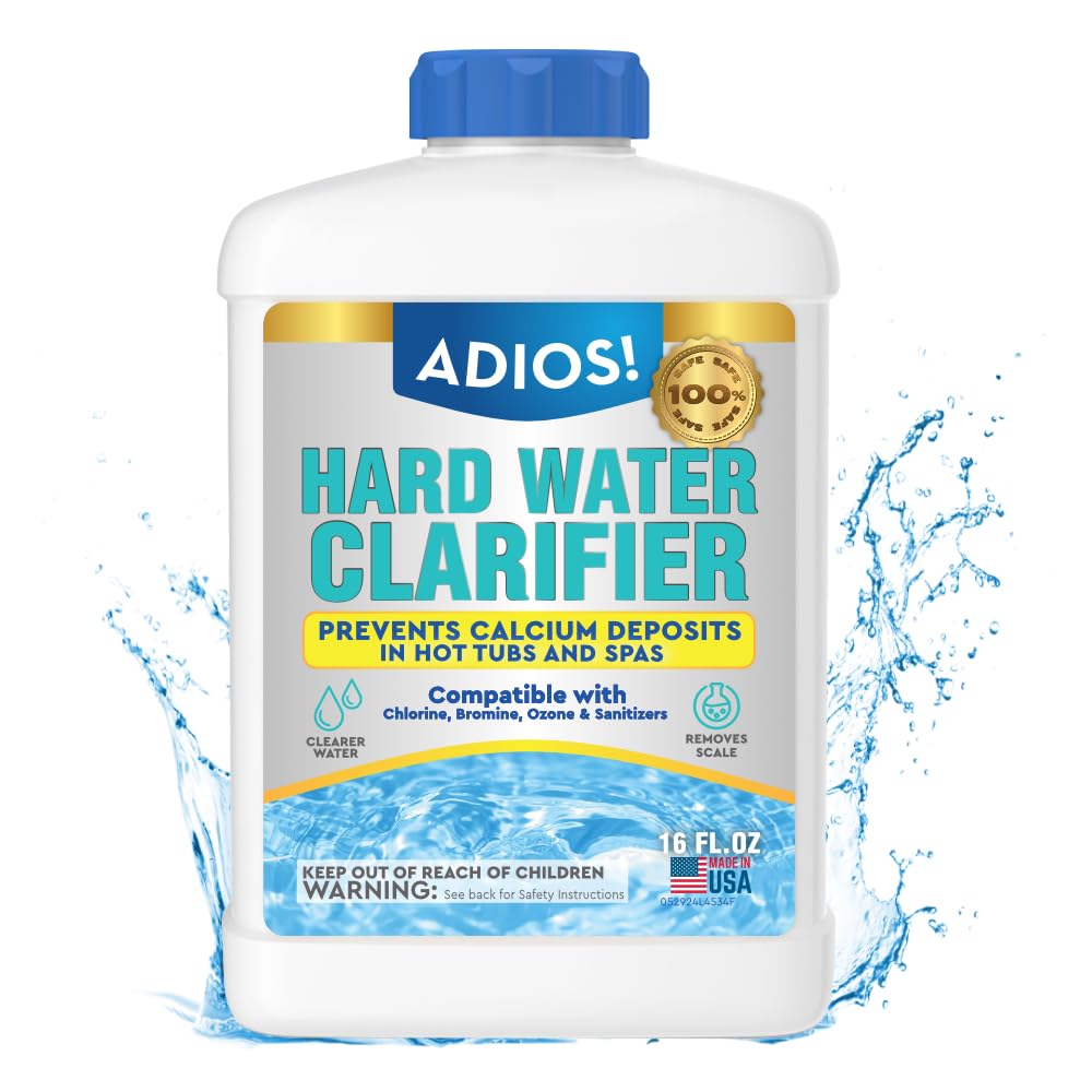 ADIOS! Hot Tub Hard Water Calcium Remover with Scale and Stain Clarifier, Soften Treat and Reduce Spa Deposits - 16oz (Pint)