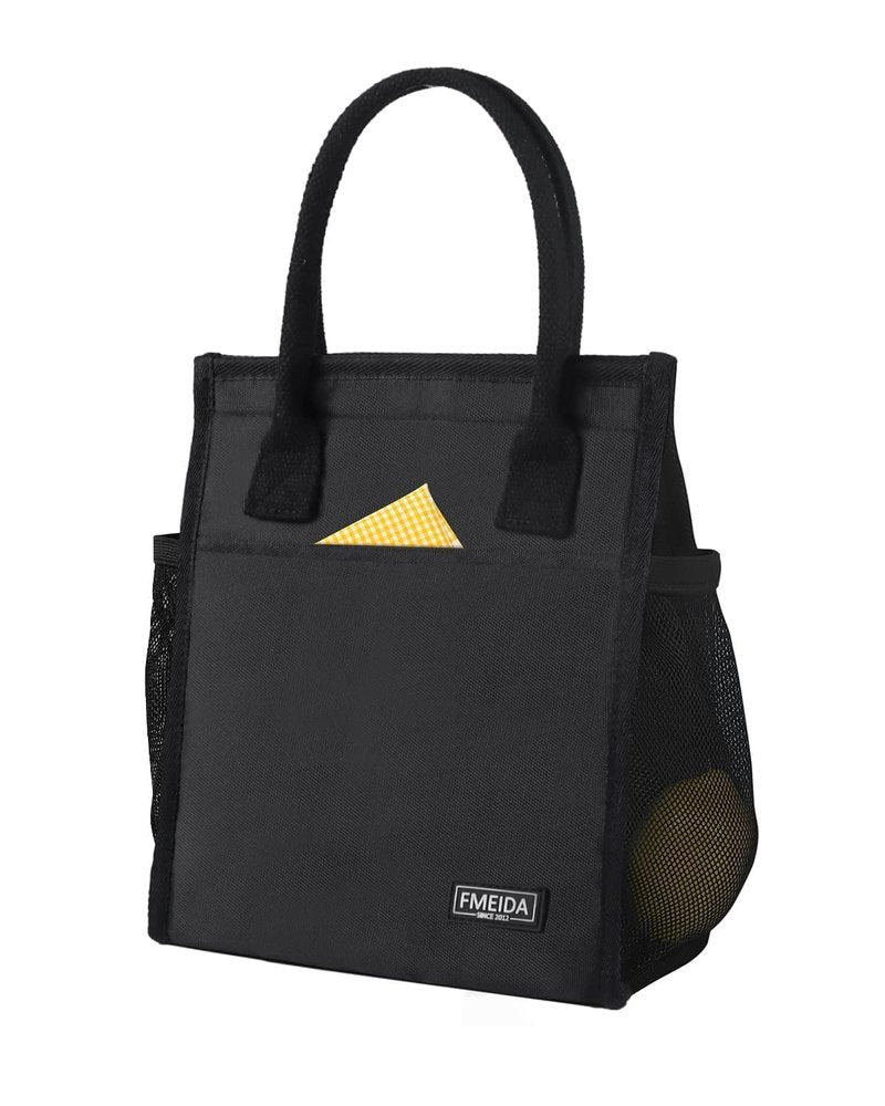 Fmeida 6.75L Small Insulated Lunch Bag Women Men, Lunch Bags with Multiple Pockets, Reusable Thermal Cooler Tote for Work, Office, Picnic, Travel | Hook and Loop Closure, Black