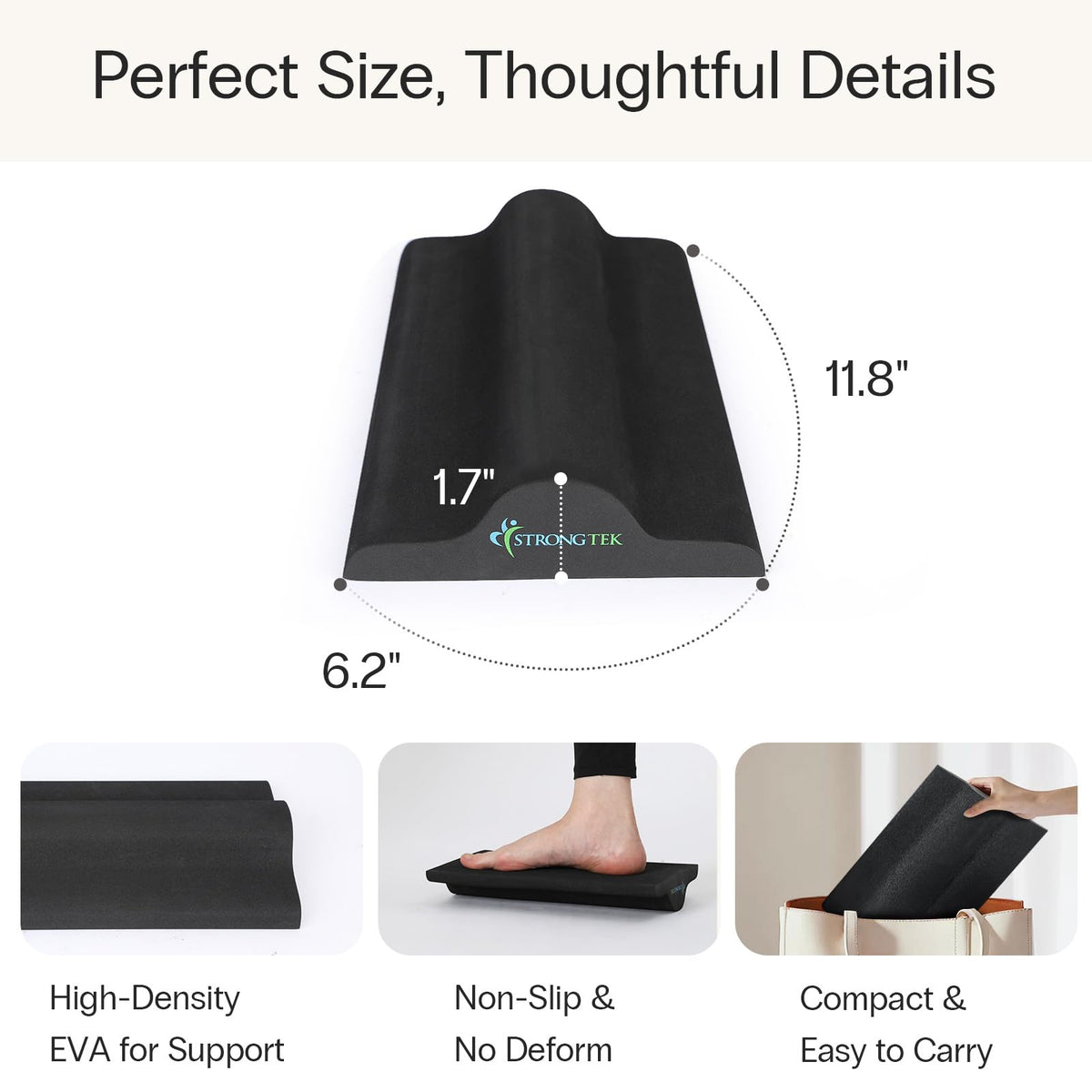 StrongTek Plantar Fasciitis Relief Foot Stretcher Pad, High-Density EVA Calf Stretching Block for Heel Pain, Achilles Tendon & Foot Arch Therapy, Portable & Lightweight
