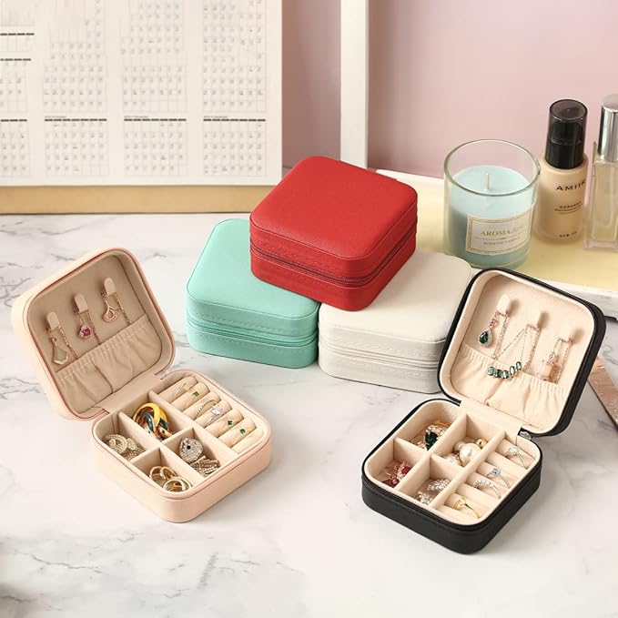 Travel Jewelry Case, Mini Portable Jewelry Travel Boxes, Small Jewelry Organizer for Rings, Earrings, Pendants, Watches, Necklaces, Lipsticks Organizer Storage Holder Case (Pink-6packs)