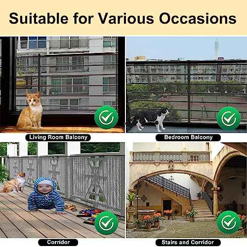 Banister Guard-18ft X 2.66ft Thick Balcony Safety Net for Kid Pet Balcony Guard Balcony Netting for Pet Rail Net for Balcony Apartment Cat Netting Safety Netting for Railings Stair Guards (Black)