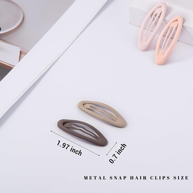 20PCS Oval Metal Snap Clips for Women No Slip Small Barrettes for Thin Fine Hair,Matte Brown Beige Pink