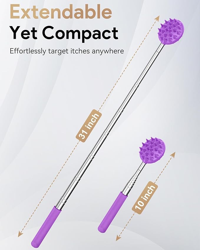 TUKUOS Telescoping Back Scratcher with 5 Detachable Scratching Heads, Valentines Day Gifts for Him Men, Anniversary Birthday Gifts for Men Women Back Scratcher for Men/Dad/Women/Adults - Purple