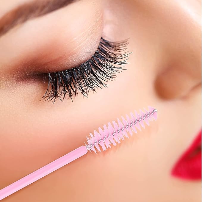 G2PLUS 300PCS Disposable Eyelash Brushes, Adjustable Mascara Wands Makeup Applicator Kits, Lash Spoolies Brushes for Eyelash Extensions and Eyebrows (Pink)