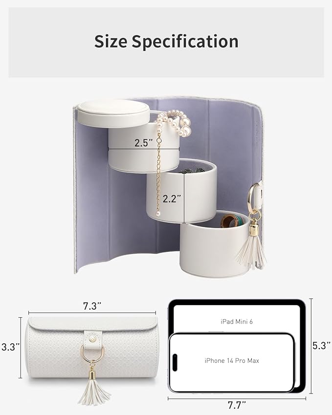 Vlando Valentine Day Gift for Wome, Travle Jewelry Organizer, Bridal Shower, Bridesmaid Gifts for Wedding Day, Bridesmaid Proposal Gifts, Travel Jewelry Case - White