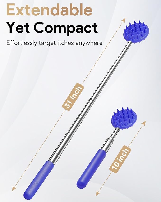 TUKUOS Telescoping Back Scratcher with 5 Detachable Scratching Heads, Valentines Day Gifts for Him Men, Anniversary Birthday Gifts for Men Women Back Scratcher for Men/Dad/Women/Adults - Blue