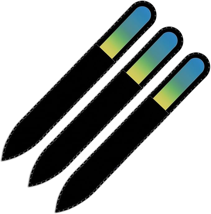 Mont Bleu Rainbow Glass Nail File in Black Pouch - Czech Tempered Glass - Handmade in Bohemia-Czech Republic - Grow Long, Healthy, Beautiful Nails
