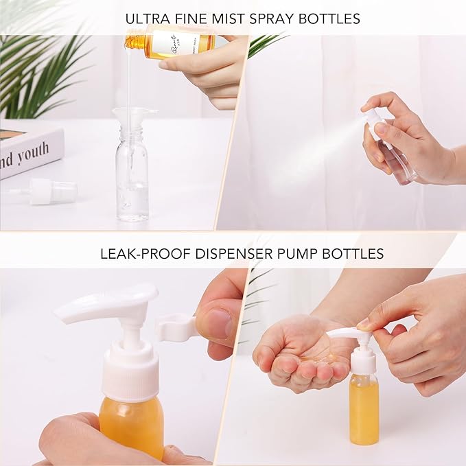 Muslish 21 Pack Travel Bottles for Toiletries, Leak-Proof TSA Compliant Silicone Travel Size Containers for Shampoo and Conditioner, BPA Free with Toiletry Bag (Apricot)