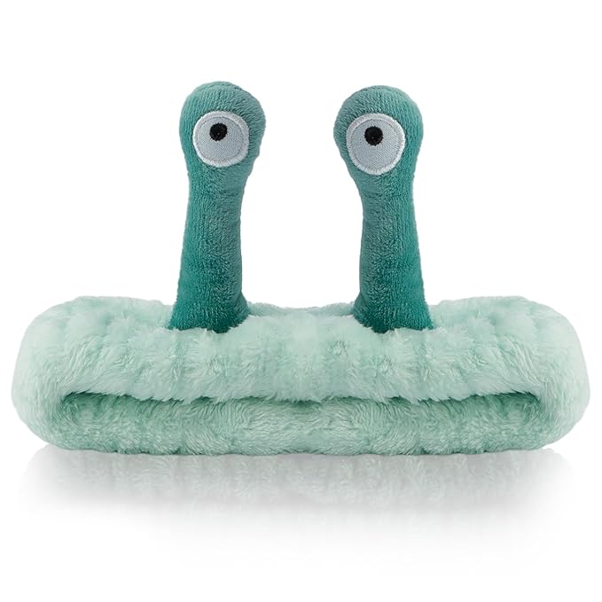 SuPoo Green Snail Face Wash Headband - Funny Skincare Spa Headband, Cute Alien Puffy Makeup Headbands for Women with Stretchy Antenna Eyes Hair Wrap