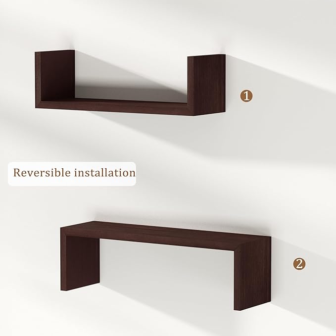 SRIWATANA Floating Shelves for Wall, Wall Shelves for Bathroom, Bedroom, Living Room, Kitchen, Office, Wood Shelves for Home Decor Set of 5 (Dark Walnut)