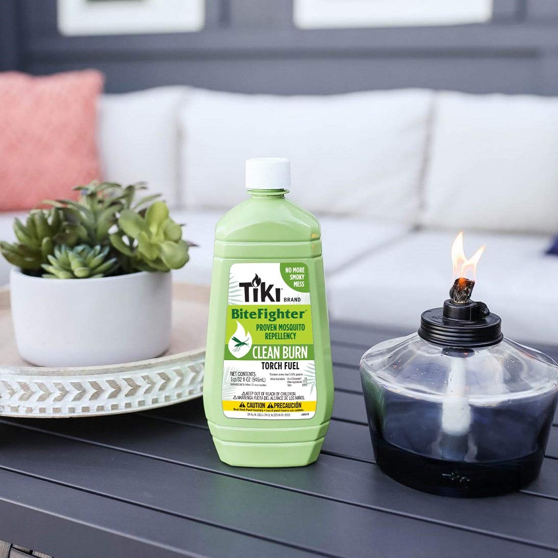 TIKI Clean Burn Mosquito Repellent Torch Fuel – 1/4 Gallon (32 oz.), Smokeless & Low-Soot Citronella, Mosquito Repellent, Plant-Based Formula for Outdoor, Patio, Garden & Backyard Torches