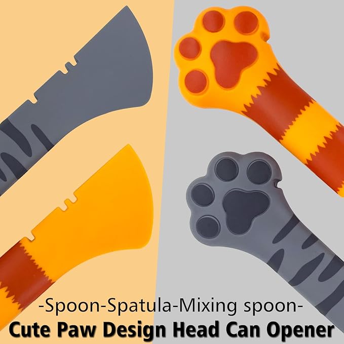 2 Pack Dog Cat Food Spoon, Cute Paw Silicone Pet Can Opener Spatula Scoop Mixing Spoons for Wet Canned Food