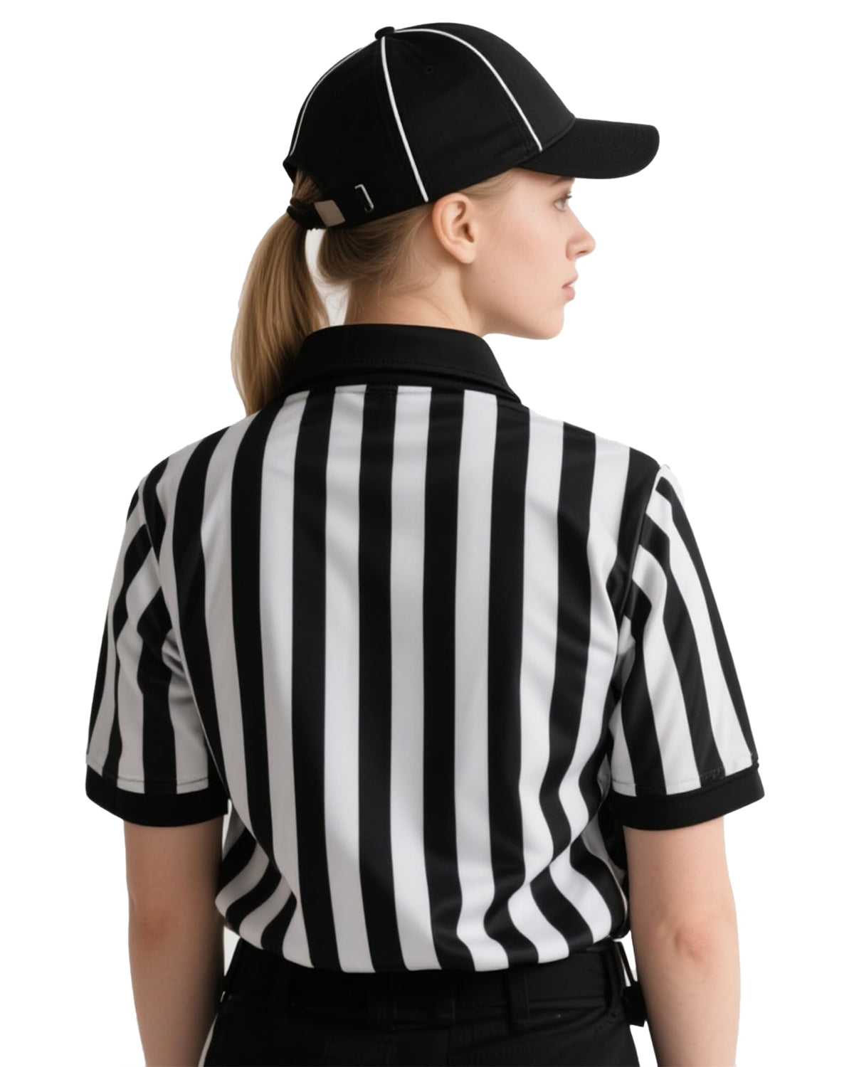 Vivrerizo Referee Shirt Costume Set - 4 Pcs Black and White Striped Ref Jersey Yellow Penalty Flag and Whistle for Halloween Umpire Football Soccer Costume Cosplay