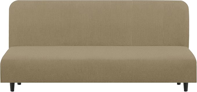 U-NICE HOME Stretch Futon Cover Armless Bed Slipcover - Soft Jacquard Fabric Washable for Pet Friendly, Sand