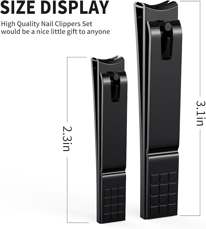 Derlaier Nail Clippers Set - Toenail Clippers & Fingernail Clipper Combo, Dual-Size Stainless Steel Nail Cutters for Home/Travel, Anti-Slip Grip, Ingrown Nail Care Tool (Black-Large/Small)