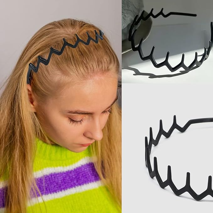 ULTIMUTE 8 PCS Fashion No Slip Effortless Plastic Headbands with Teeth Comb Black Skinny Headbands Hair Accessories Bands for Women Men Teen Girls, Classic Black Bright