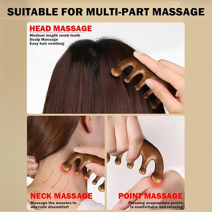 Wooden Scalp Massager - Handmade 100% Natural Green Sandalwood Wide Tooth Combs - Wood Massage Comb & Sandalwood Comb for Luxurious Hair Care