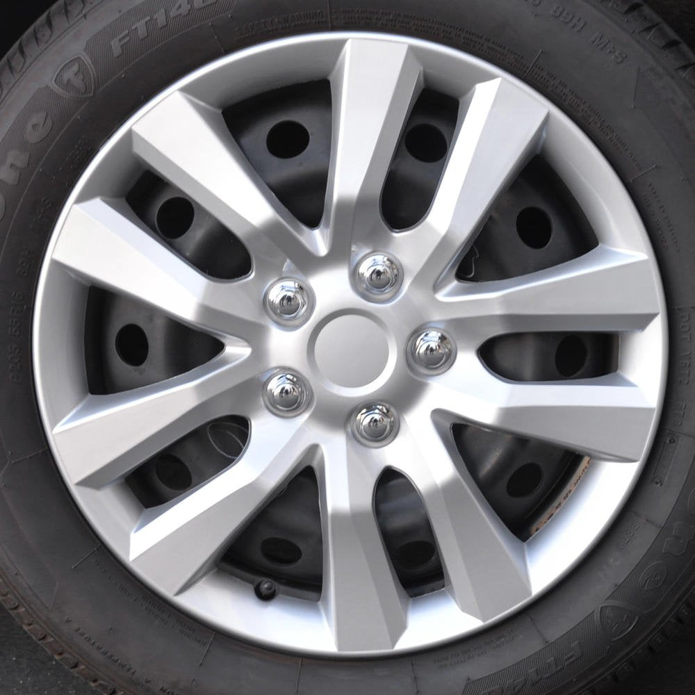 BDK (4-Pack) Premium 16 Inch Rim Wheel Cover Hubcaps for Cars Trucks SUVs Vans, Direct OEM Replacement Universal Fit Snap-On ABS Hubcaps 16 inch Wheel Covers - Set of 4 Hub Caps - 10-Spokes Silver