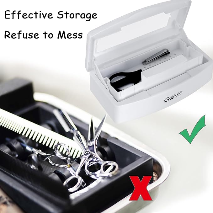 Gusnilo Sanitizing Tray - Disinfectant Container Nail Tool Sterilizer Box Plastic Sanitizing Box for Nail Tools, Hair Salon,Spa (Clear Lid, white)