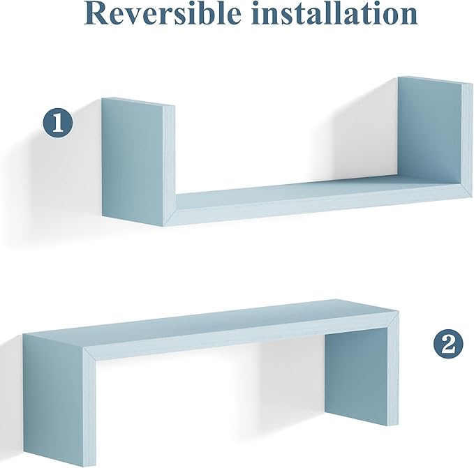 SRIWATANA Floating Shelves for Wall, Wall Shelves for Bathroom, Bedroom, Living Room, Kitchen, Office, Wood Shelves for Wall Decor Set of 5 (Blue)